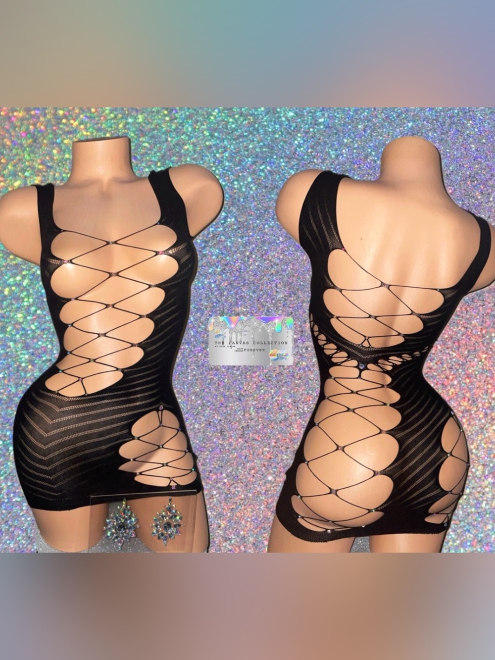 EXOTIC DANCEWEAR: Black Dress with rhinestones & pasties
